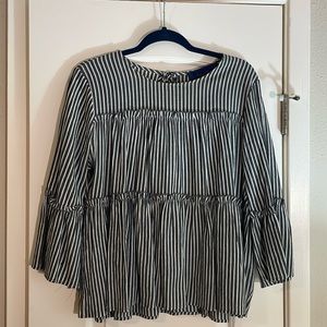 Grey & White Ruffle Blouse